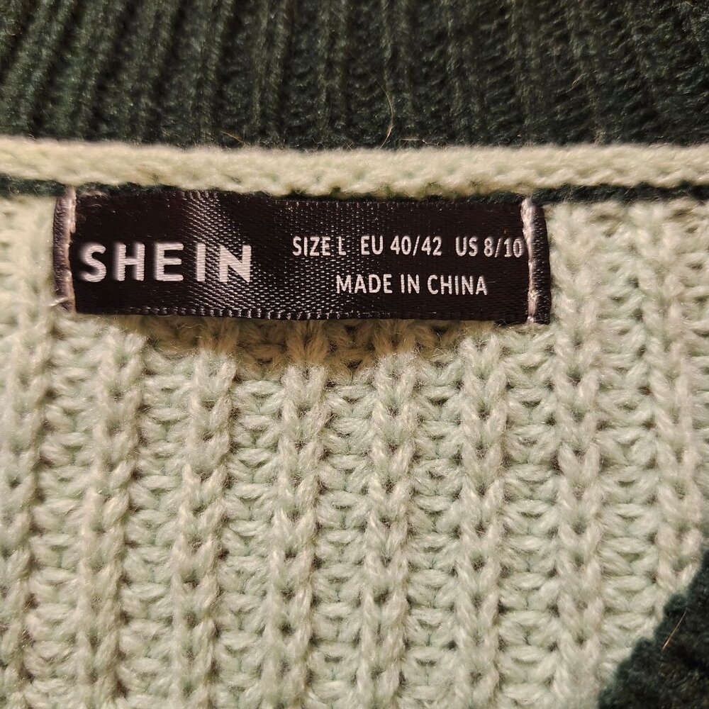 Shein Womens L Chevron Colorblock Knit Pullover Sweater Round Neck Drop Shoulder - Picture 3 of 5